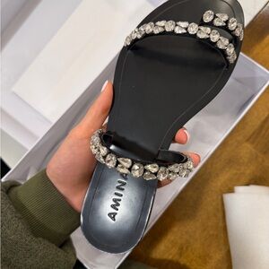 Amina Black Crystal Embellished Sandals Size 9